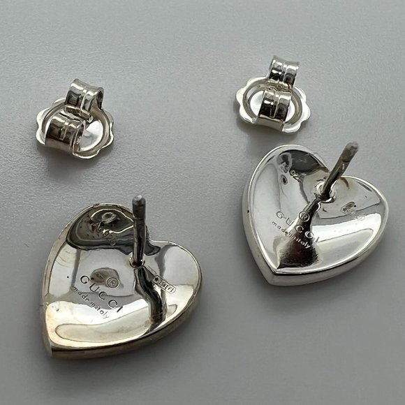 Gucci Light Blue Enamel Interlocking G Heart Stud Earrings 925 Sterling Silver - Picture 2 of 5